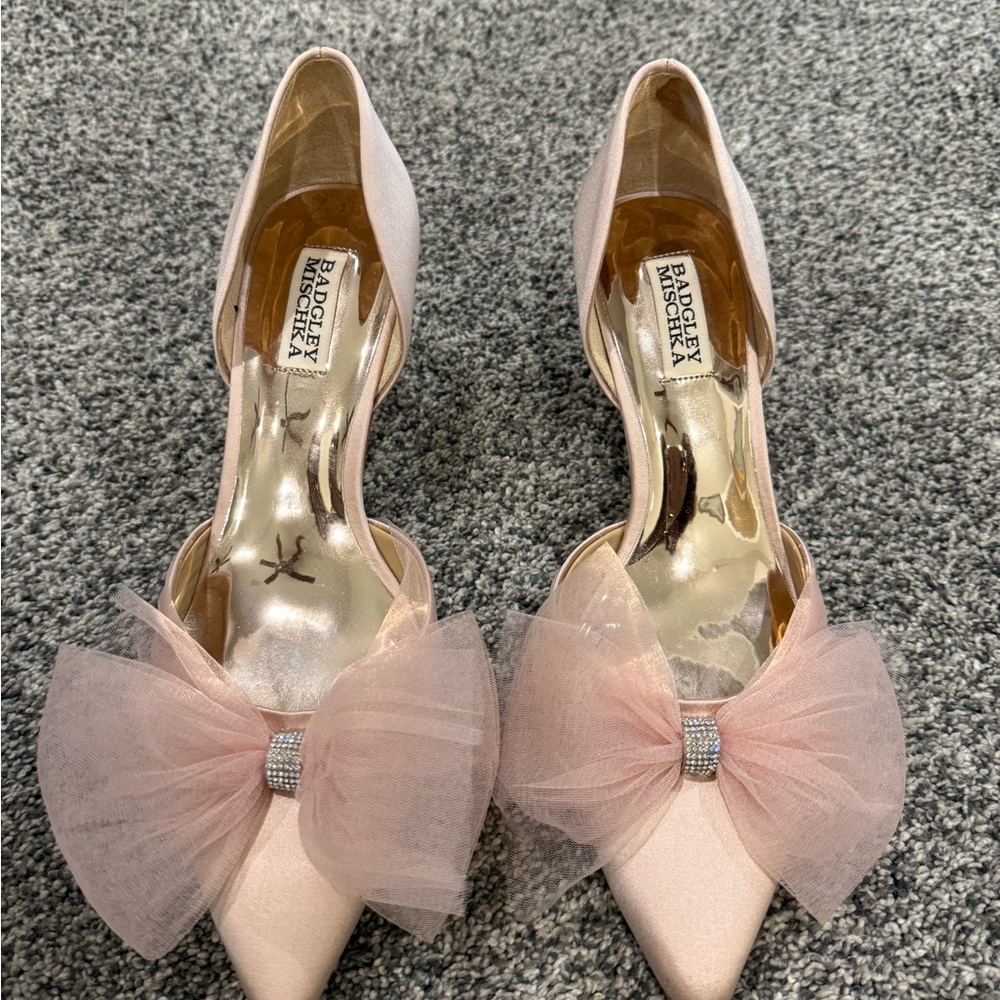 Badgley Mischka Blush Heels with Bow Accent
